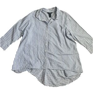 Ali Miles Blue Striped Tunic XL Button Down Asymmetrical Lagenlook Top